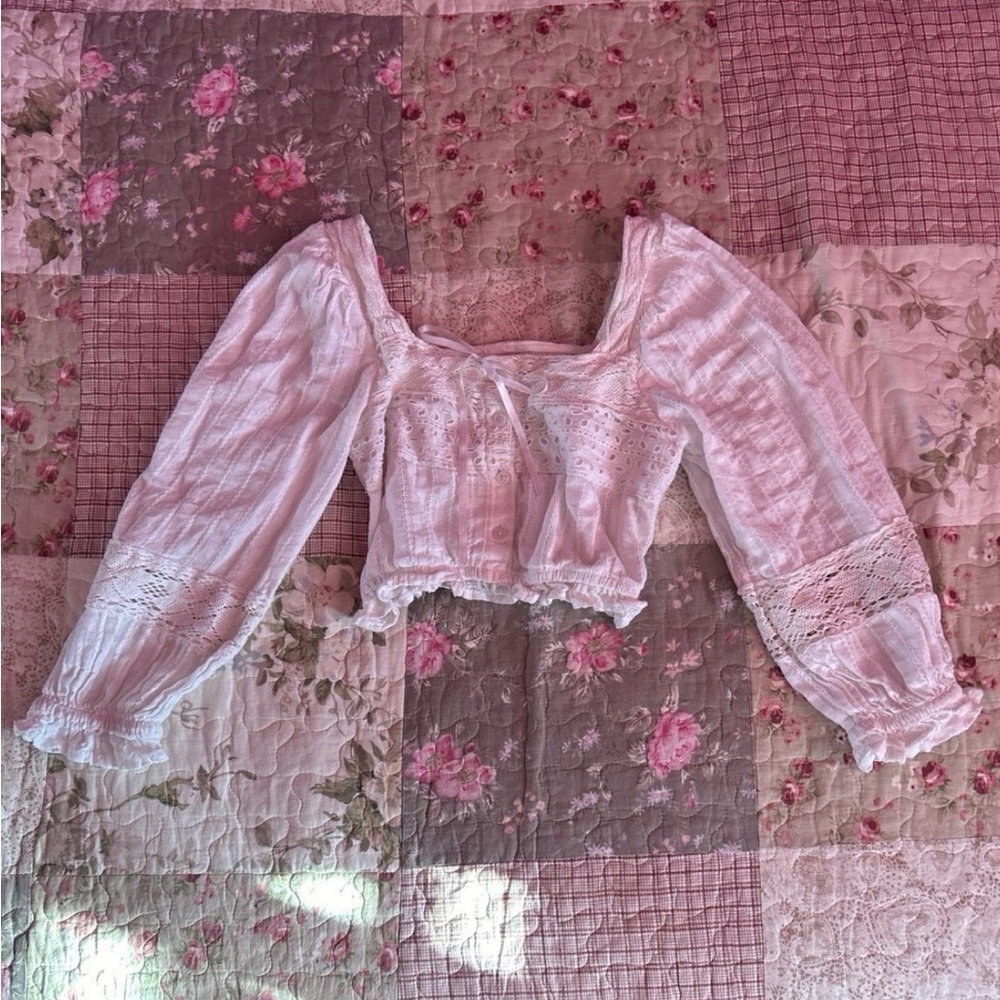 White Coquette Crop Top Style Blouse